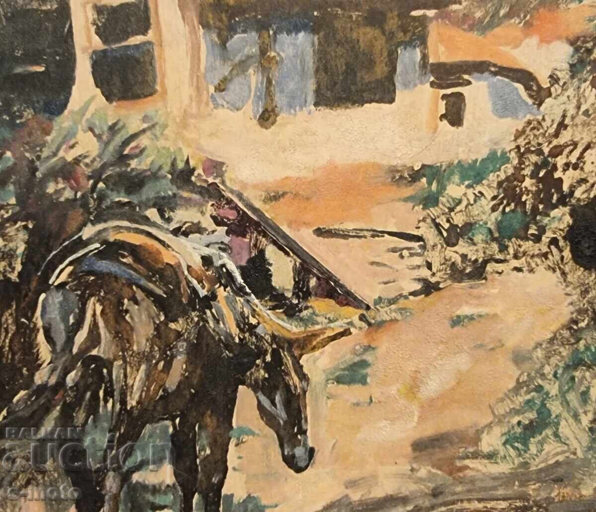 Παράδοση Πέταρ Νένοφ γραφικά, μονοτυπία Αγροτική αυλή