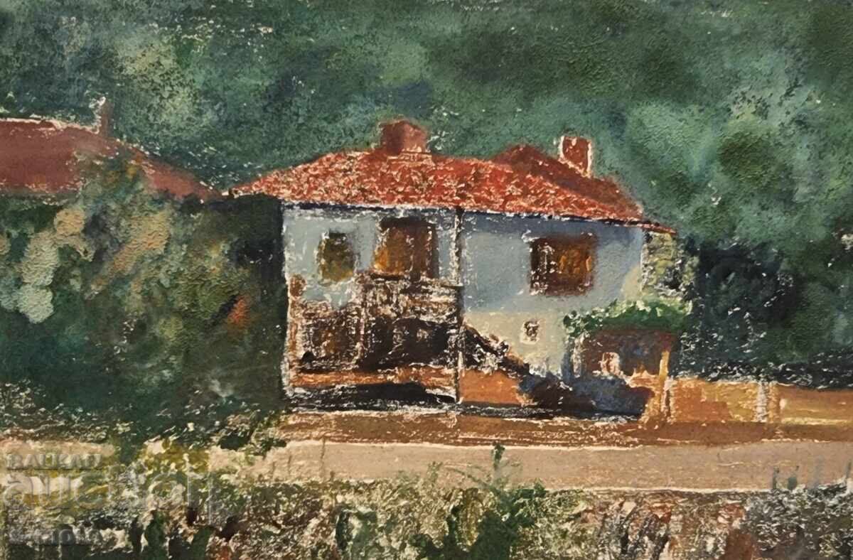 Petăr Nenov grafică, monotipie peisaj din Samokov - 5