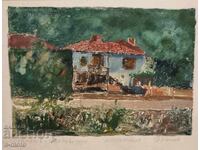 Peter Nenov graphic, monotype landscape from Samokov