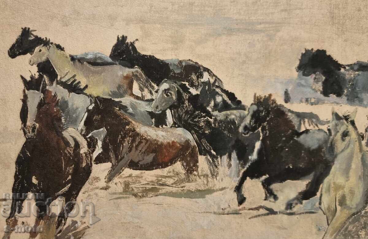 Петър Ненов графика, монотипия Коне с цена 120.00 лв. | € 61.36 Петър Ненов графика, монотипия Коне с цена 120.00 лв. | € 61.36