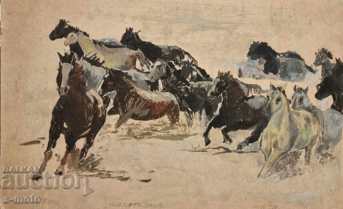 Аукцион Петър Ненов графика, монотипия Коне Аукцион Петър Ненов графика, монотипия Коне