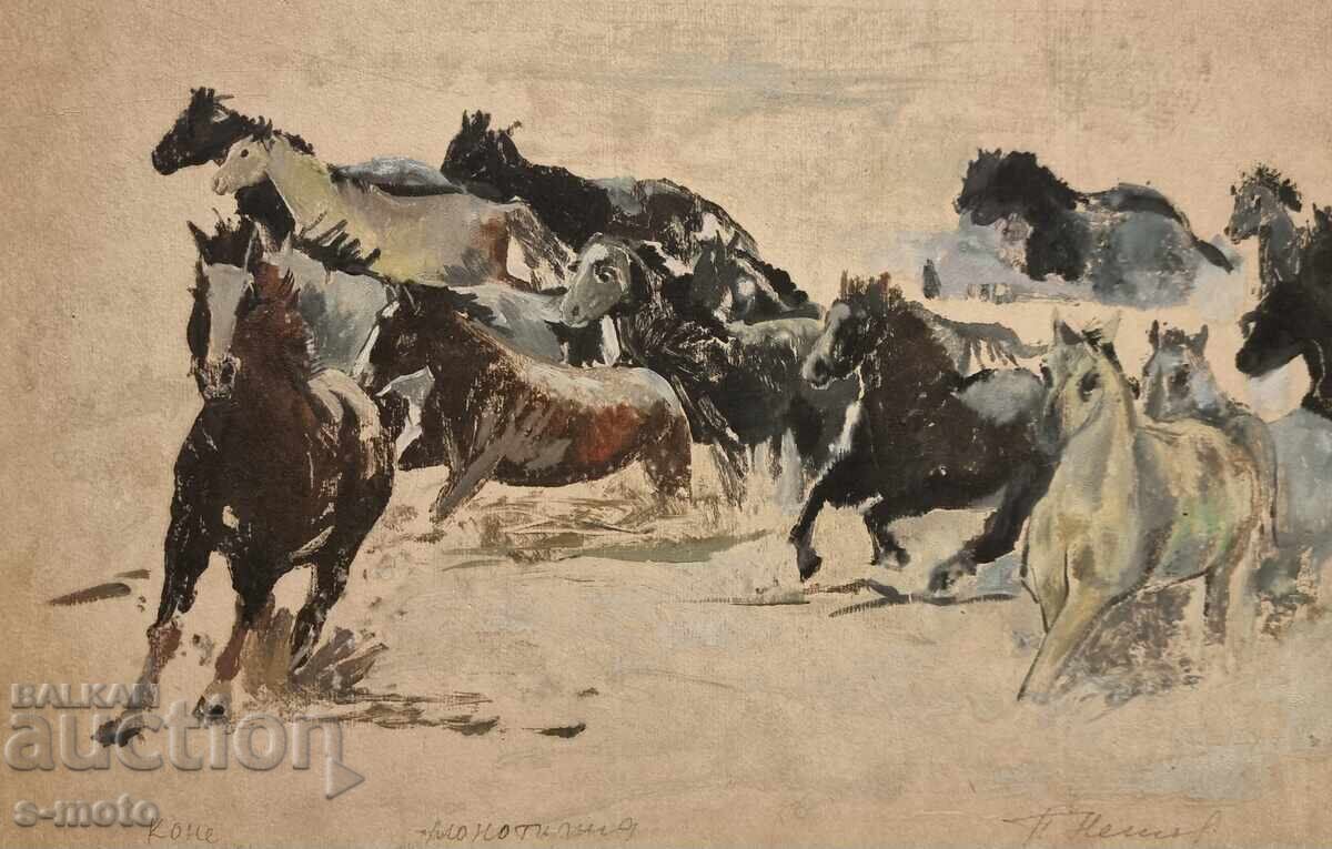 Доставка на Петър Ненов графика, монотипия Коне Доставка на Петър Ненов графика, монотипия Коне