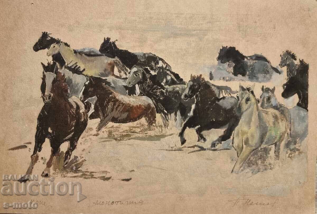 Петър Ненов графика, монотипия Коне - 5 Петър Ненов графика, монотипия Коне - 5