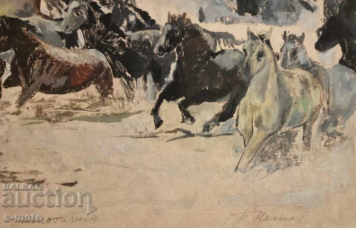 Петър Ненов графика, монотипия Коне - 6 Петър Ненов графика, монотипия Коне - 6