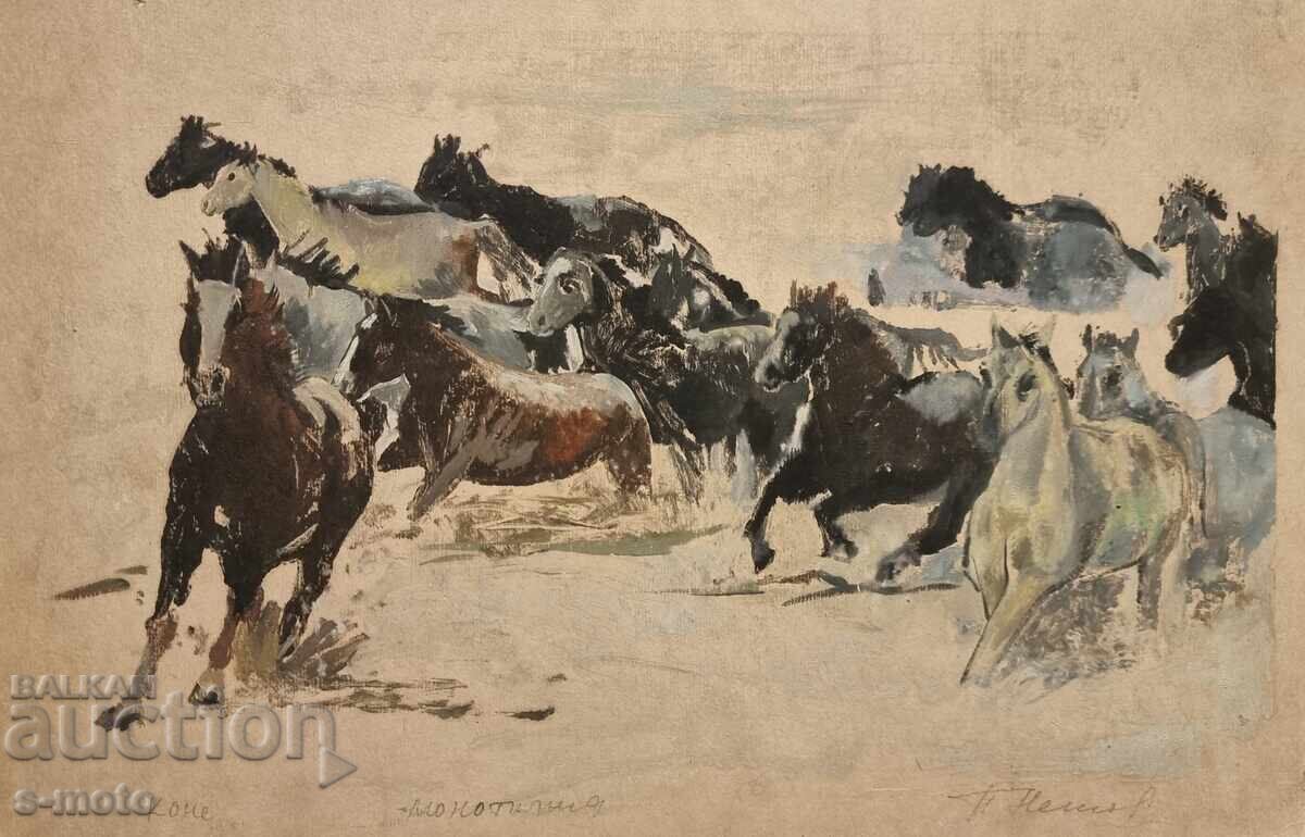 Петър Ненов графика, монотипия Коне Петър Ненов графика, монотипия Коне