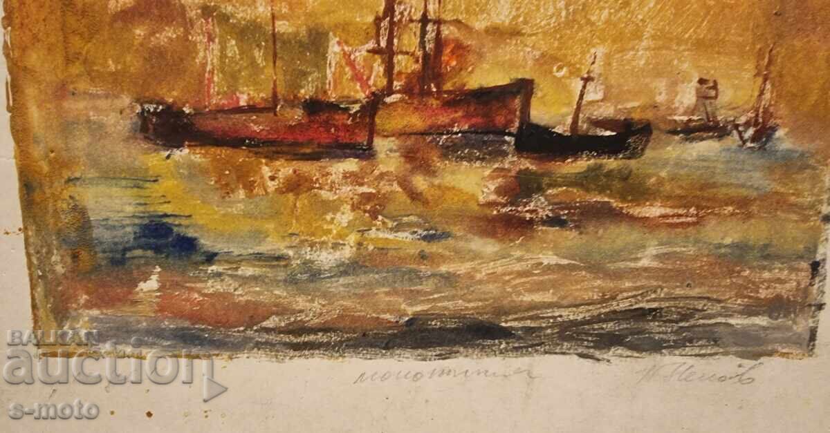 Παράδοση Πέταρ Νένοφ γραφικό, μονοτυπία Θαλασσινό τοπίο