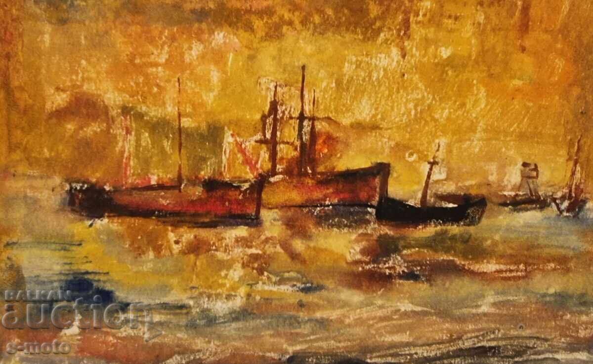 Πέταρ Νένοφ γραφικό, μονοτυπία Θαλασσινό τοπίο - 5