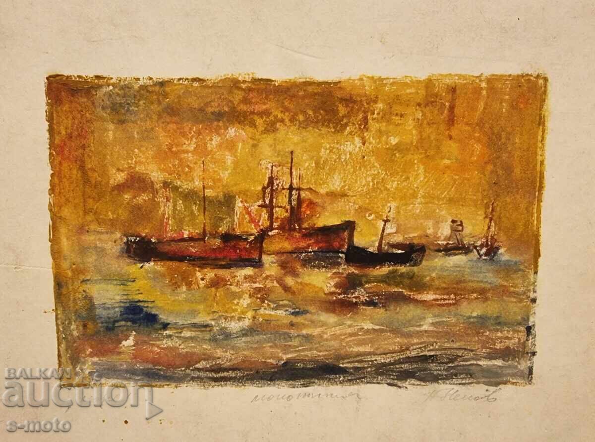 Πέταρ Νένοφ γραφικό, μονοτυπία Θαλασσινό τοπίο - 6