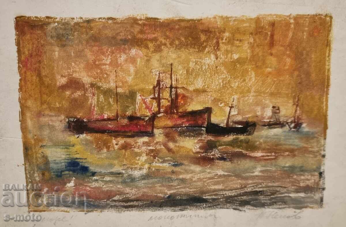 Πέταρ Νένοφ γραφικό, μονοτυπία Θαλασσινό τοπίο