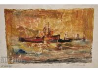 Petăr Nenov grafică, monotipie Peisaj marin