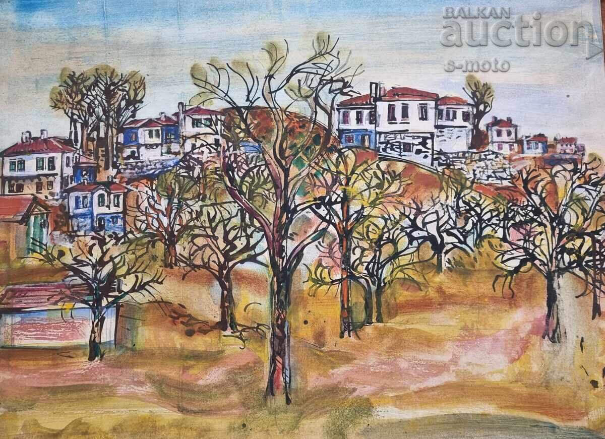 Pictură de Petăr Raşkov, acuarelă, peisaj cu preț 400.00 BGN | € 204.52 Pictură de Petăr Raşkov, acuarelă, peisaj cu preț 400.00 BGN | € 204.52