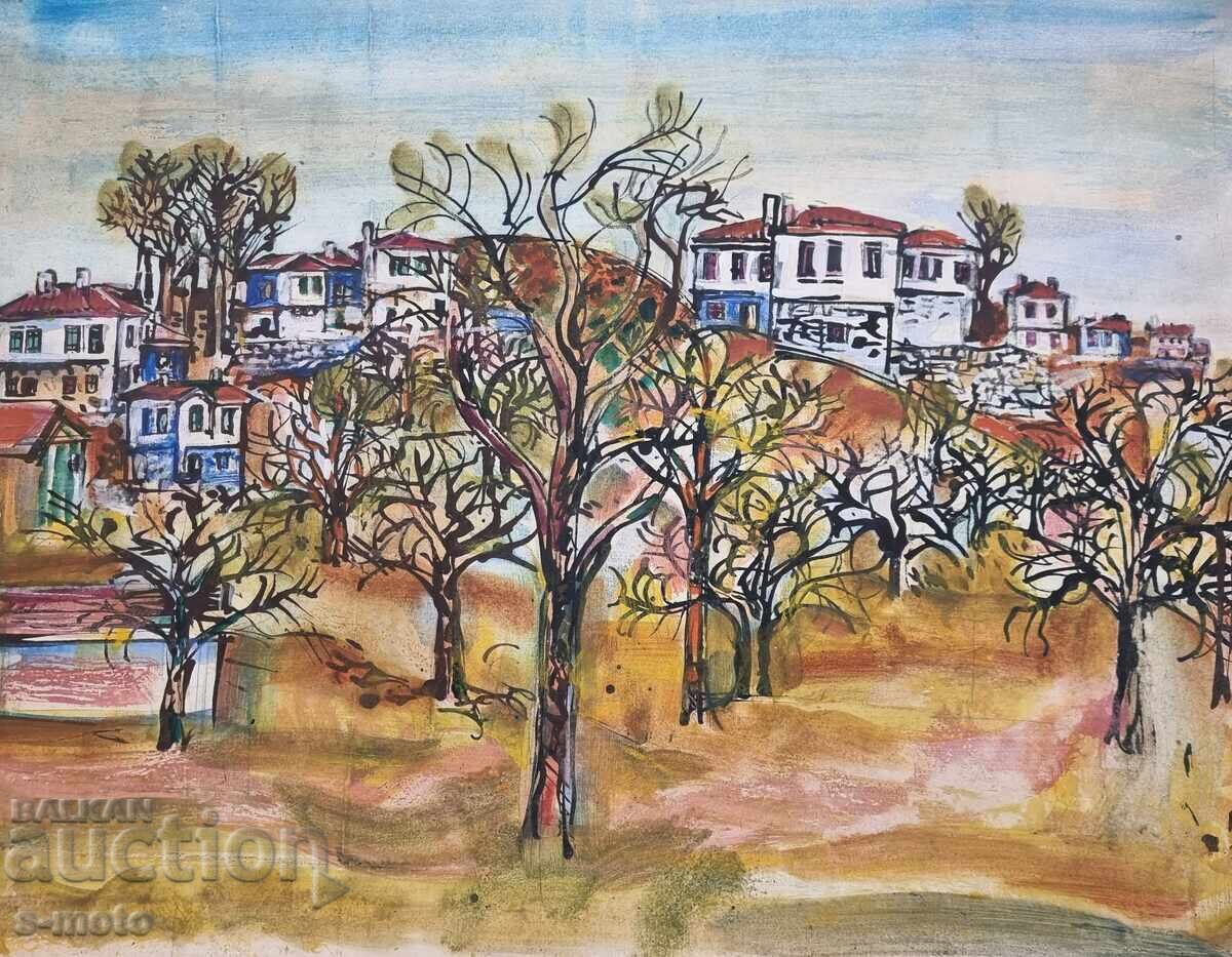 Pictură de Petăr Raşkov, acuarelă, peisaj Pictură de Petăr Raşkov, acuarelă, peisaj