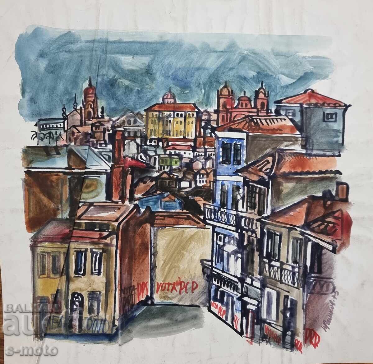 Pictură de Petăr Raşkov, acuarelă, peisaj cu preț 400.00 BGN | € 204.52