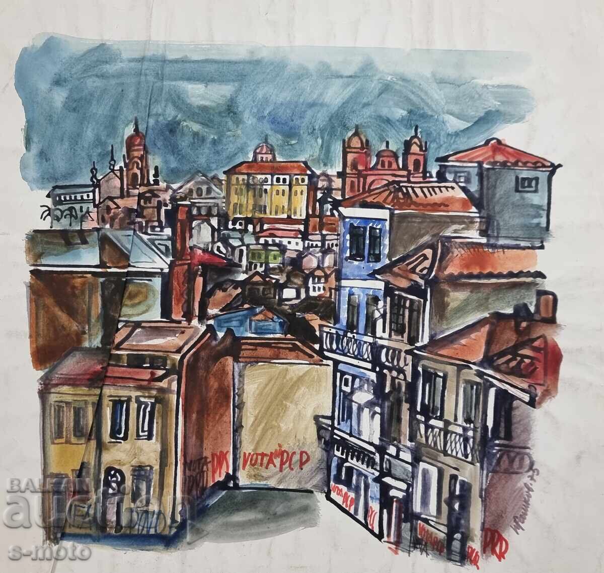 Pictură de Petăr Raşkov, acuarelă, peisaj