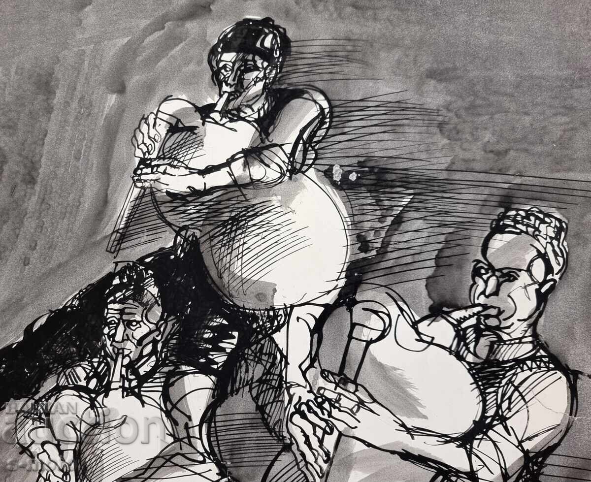 Livrarea Pictură de tuș Petăr Rashkov, lăutari (găidari) Livrarea Pictură de tuș Petăr Rashkov, lăutari (găidari)