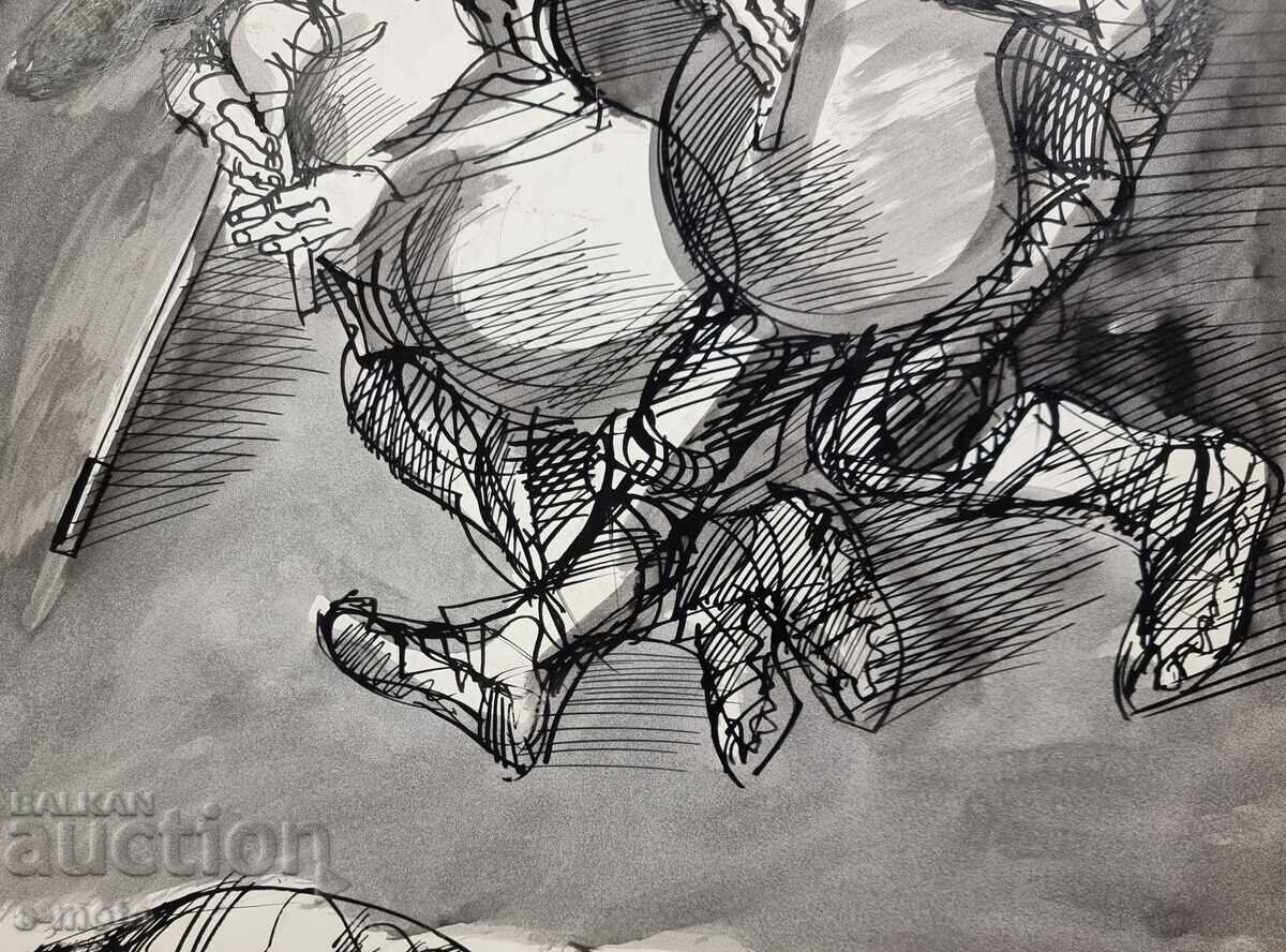 Pictură de tuș Petăr Rashkov, lăutari (găidari) - 7 Pictură de tuș Petăr Rashkov, lăutari (găidari) - 7