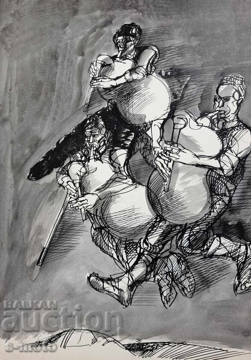 Pictură de tuș Petăr Rashkov, lăutari (găidari) Pictură de tuș Petăr Rashkov, lăutari (găidari)