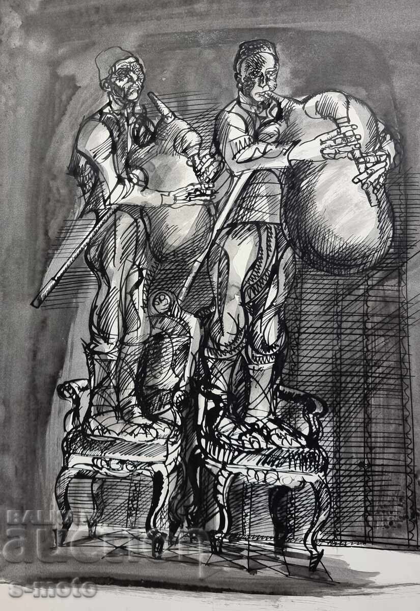 Pictură de tuș Petăr Rașkov, Gaidari cu preț 350.00 BGN | € 178.95