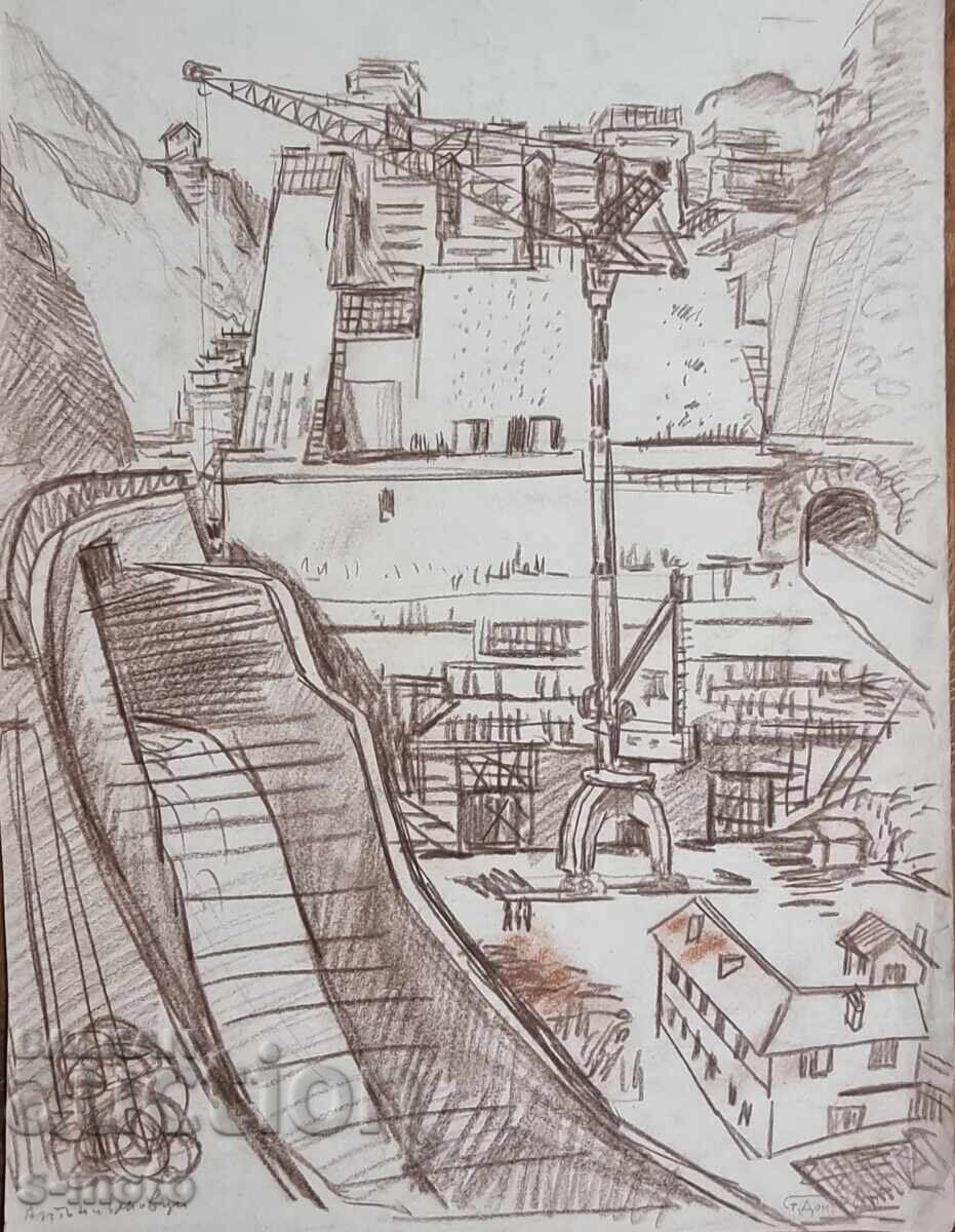 Στογιάν Ντομούτσιεφ / 1935 - 2021 / Φράγμα Αντονιβάνοφτσι παστέλ με τιμή 300.00 BGN | € 153.39