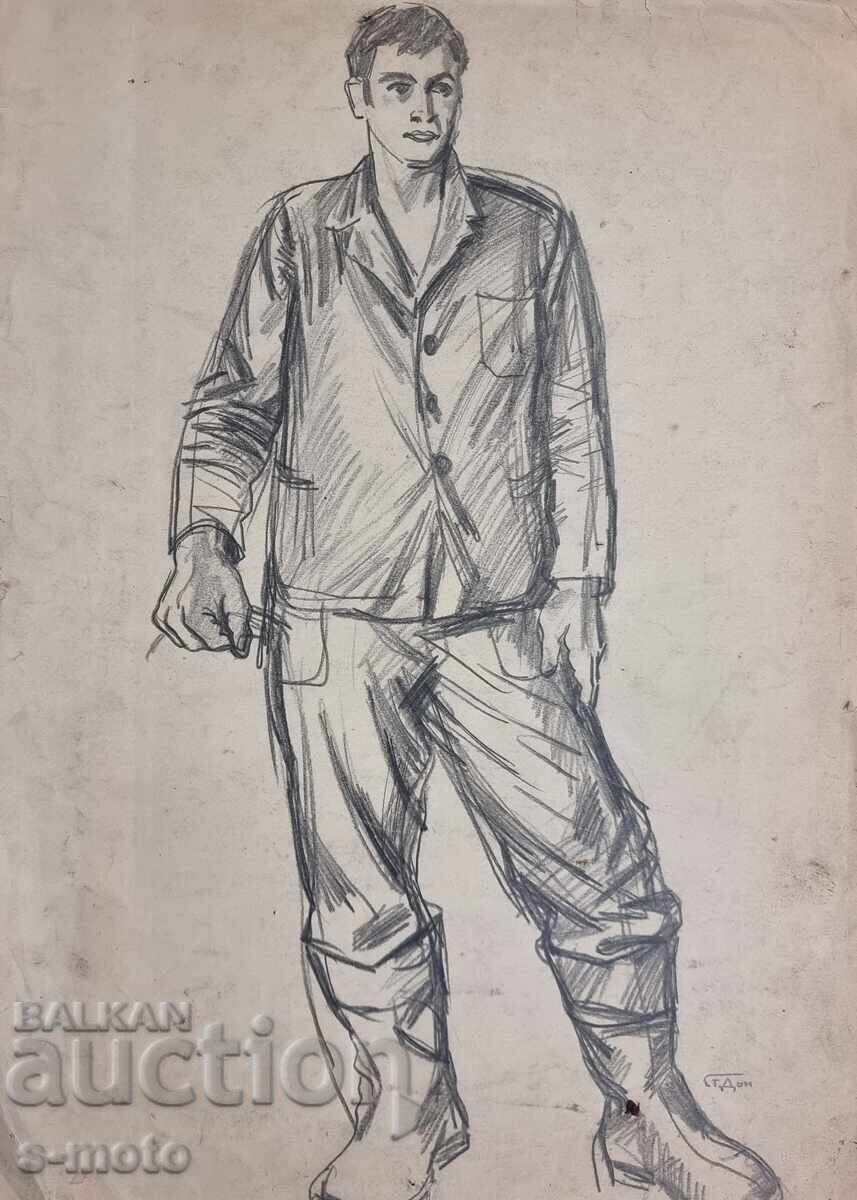 Δημοπρασία Στογιάν Ντόμουςτσιεφ / 1935 - 2021 / Πορτρέτο εργάτη με μολύβι