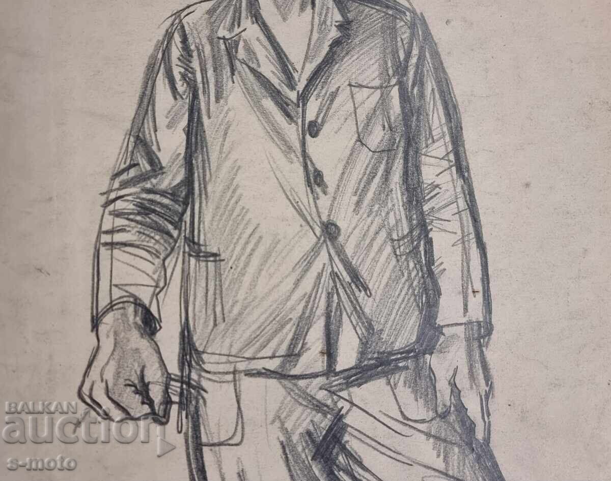 Στογιάν Ντόμουςτσιεφ / 1935 - 2021 / Πορτρέτο εργάτη με μολύβι - 5