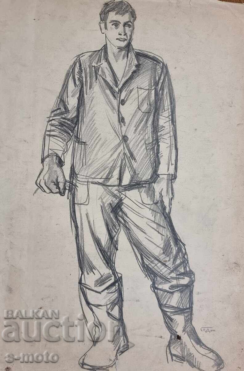 Στογιάν Ντόμουςτσιεφ / 1935 - 2021 / Πορτρέτο εργάτη με μολύβι