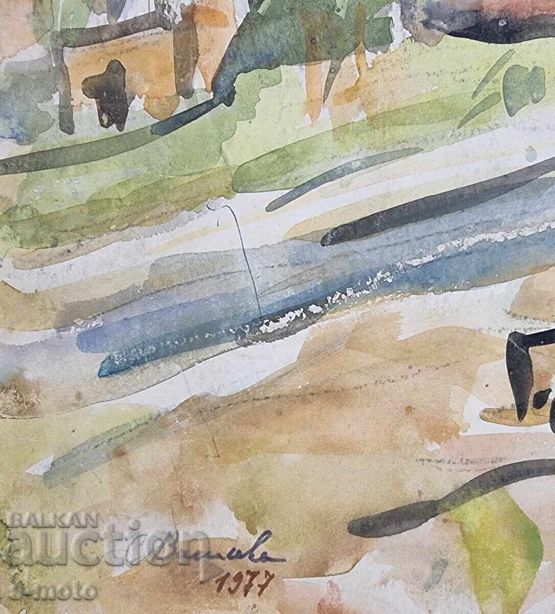 Licitație Pictură acuarelă de Stanka Vasileva, stadionul Slavia