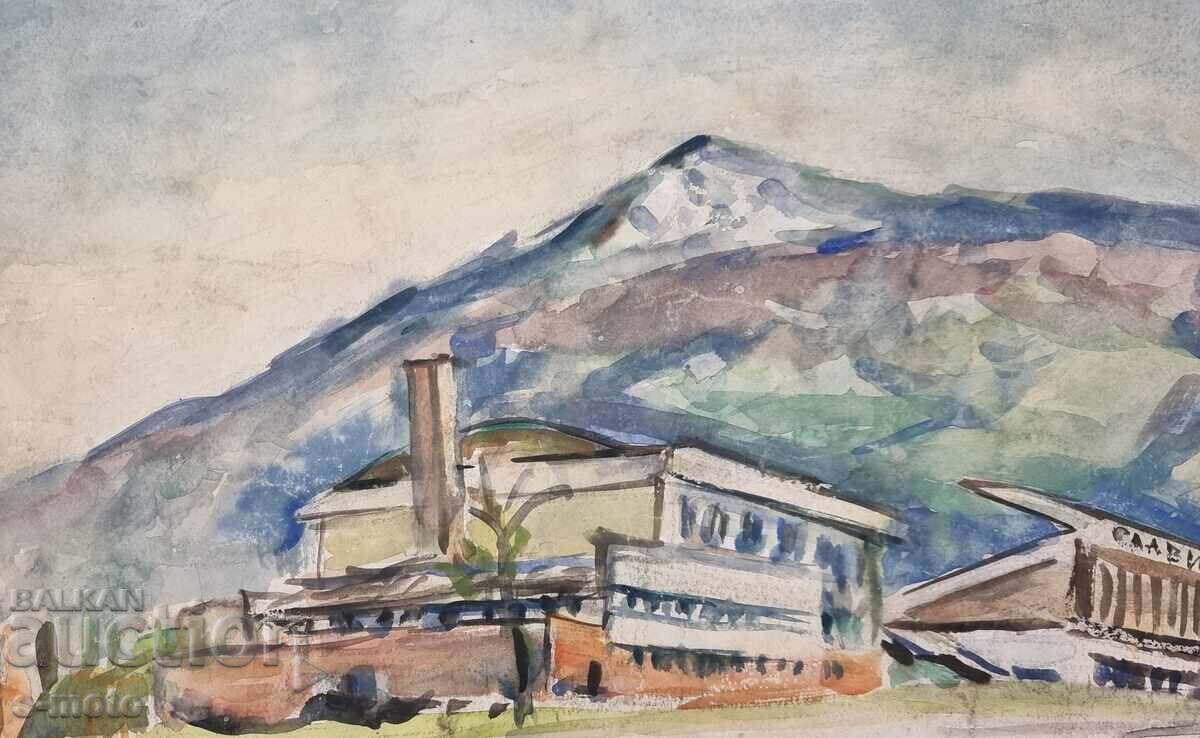 Livrarea Pictură acuarelă de Stanka Vasileva, stadionul Slavia