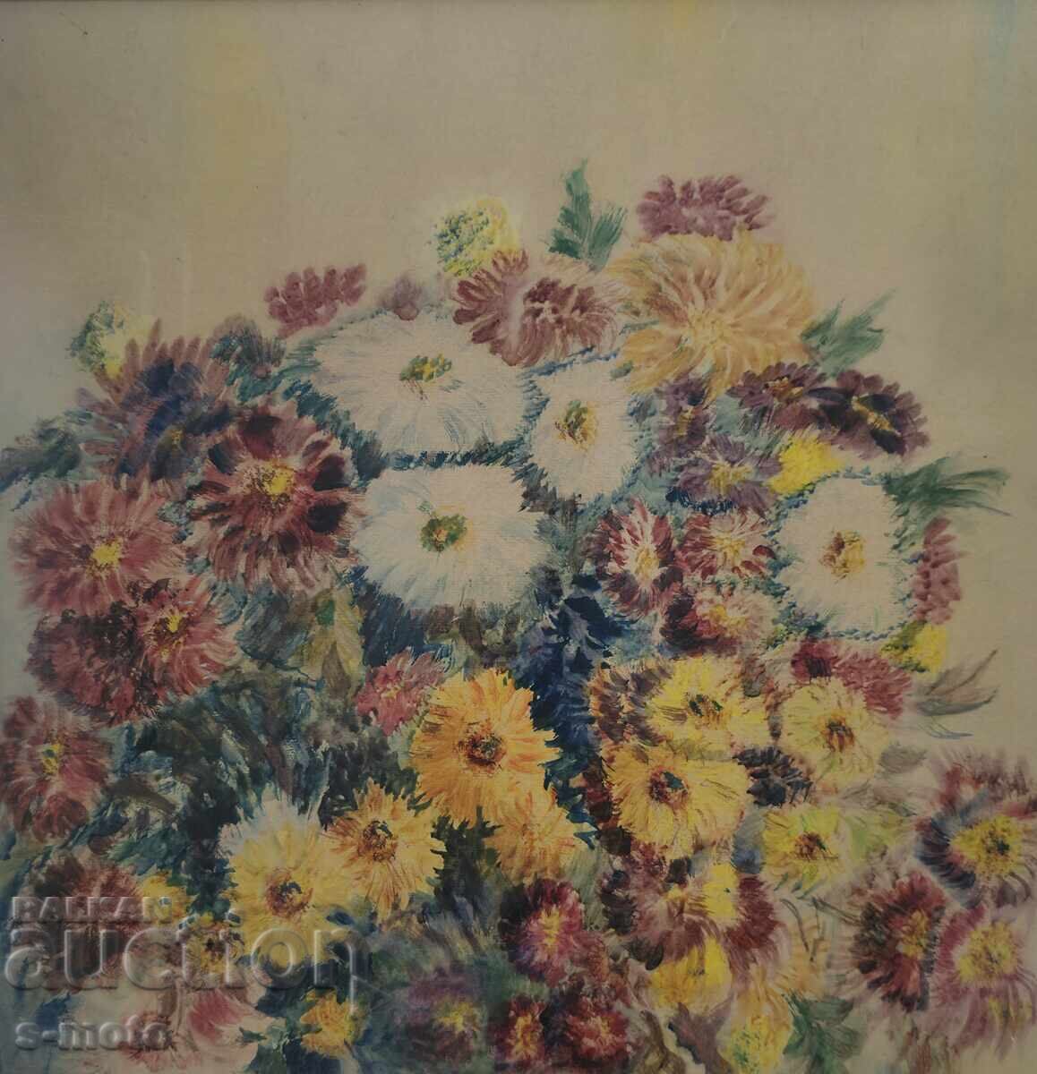 Τσβετάνα Κοστούρκοβα / 1914 - 2011 / νεκρή φύση ακουαρέλα με τιμή 1000.00 BGN | € 511.29