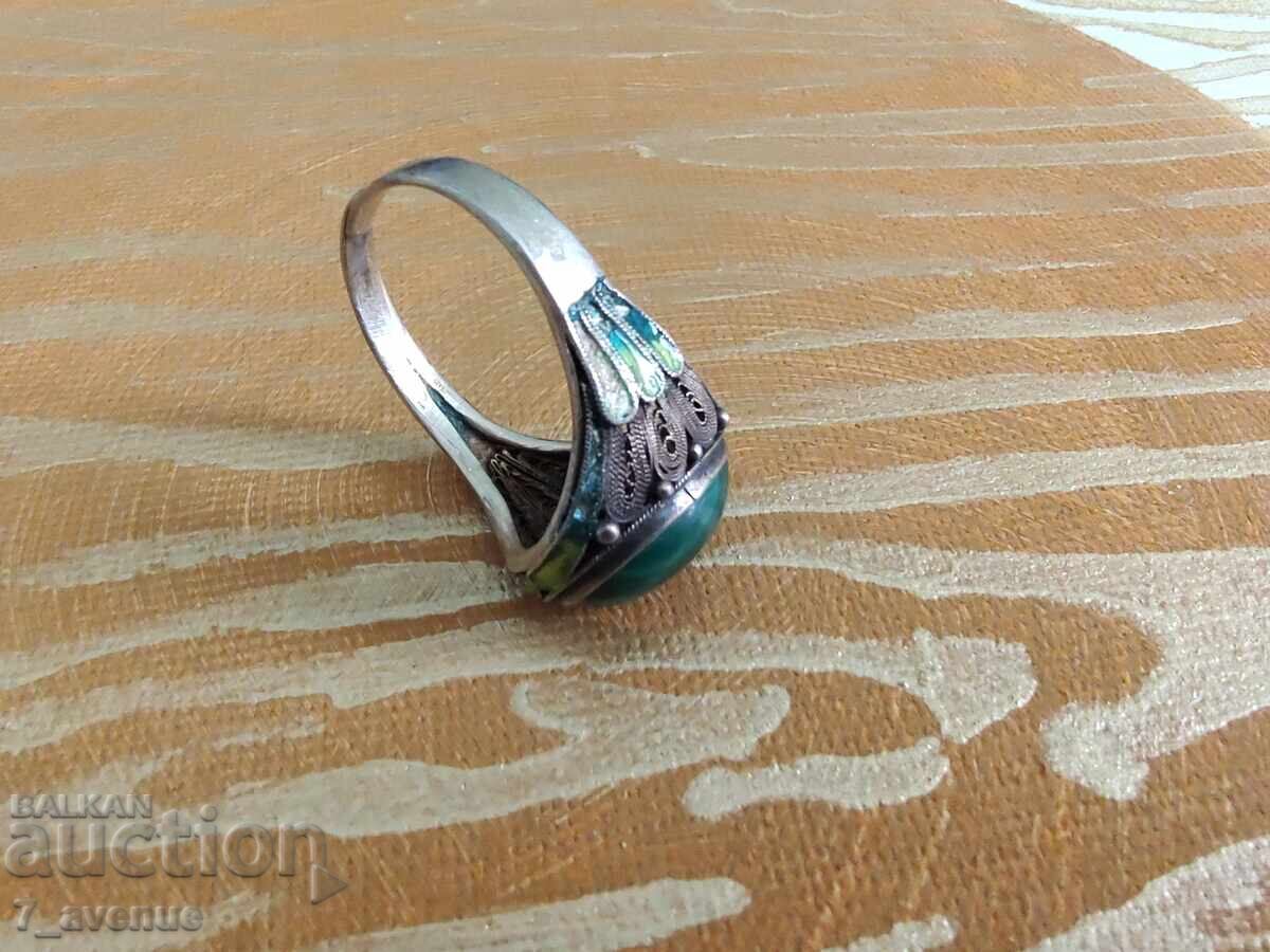 Сребърен пръстен с Малахит емайл проба 925, 22.04.2025 с цена 299.00 лв. | € 152.88