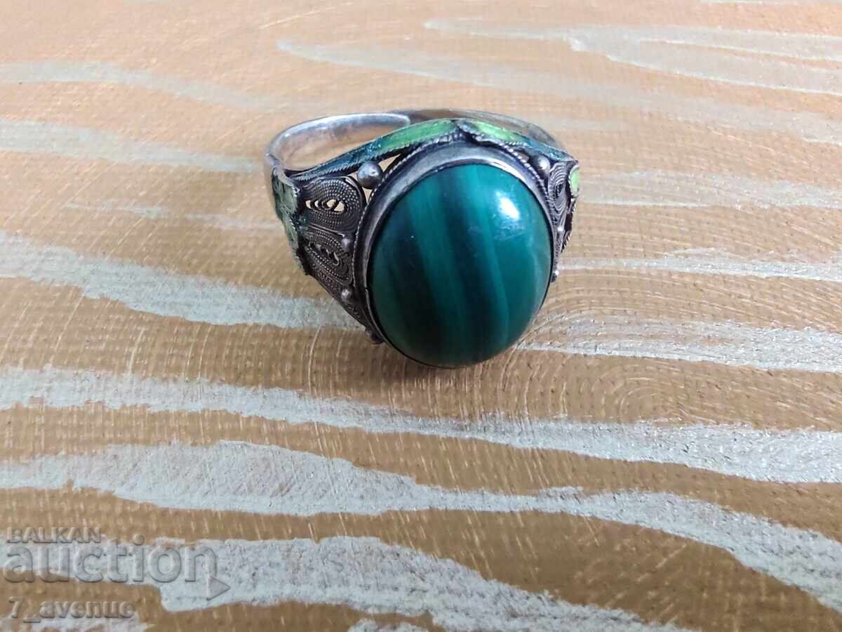 Сребърен пръстен с Малахит емайл проба 925, 22.04.2025