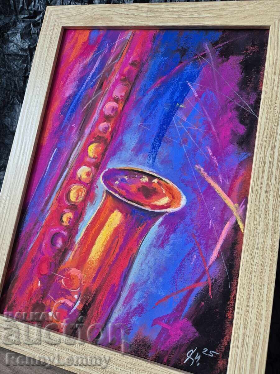 Джаз, картина оригинал, пастел - 5