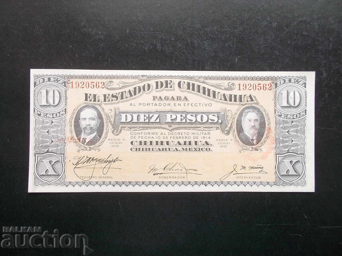 МЕКСИКО , 10 песос , 1915 , UNC МЕКСИКО , 10 песос , 1915 , UNC