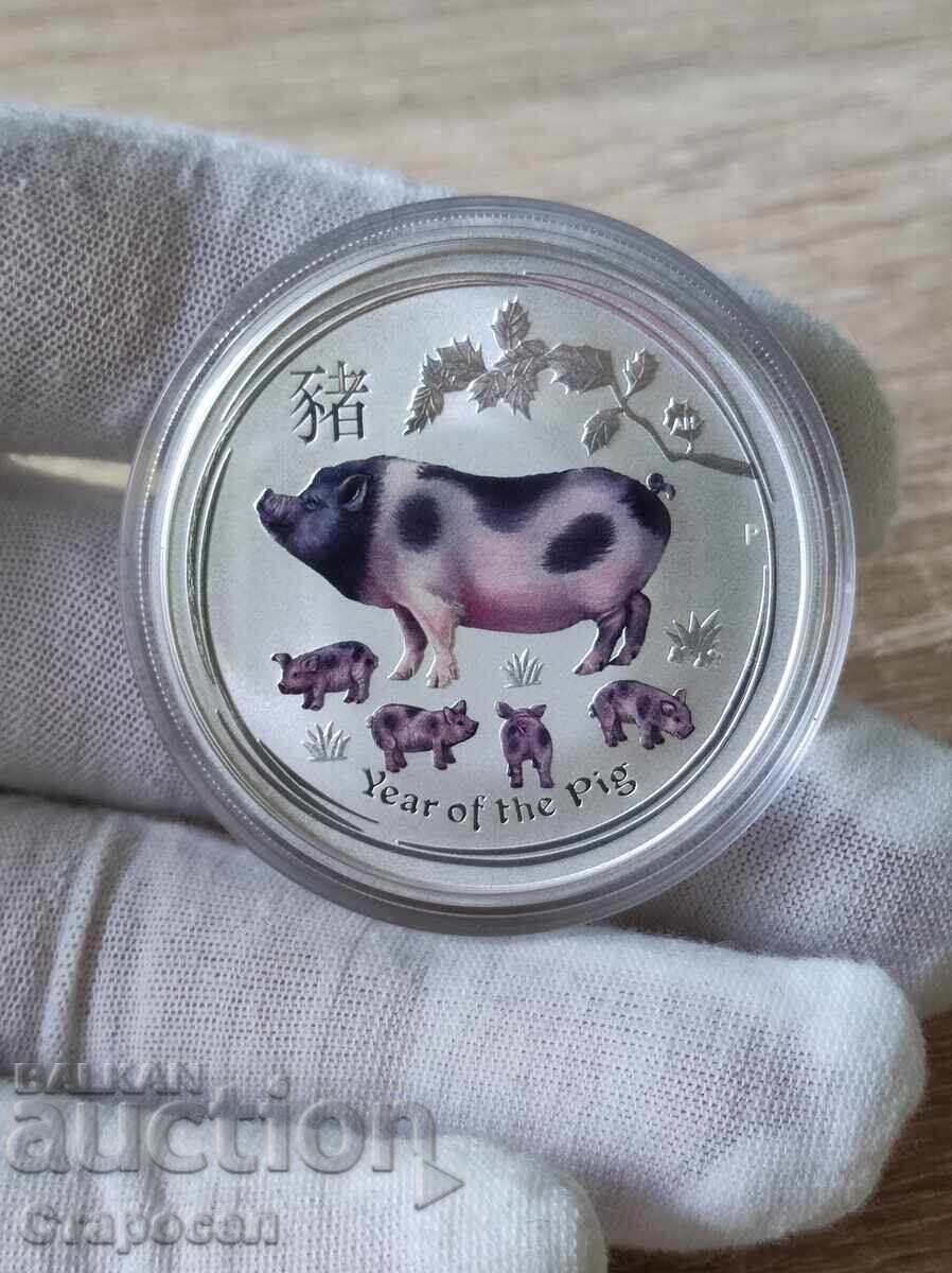 1 ουγγιά 2019 "Έτος του Χοίρου" (έγχρωμη)