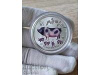 1 унция 2019 "година на прасето" (оцветена)