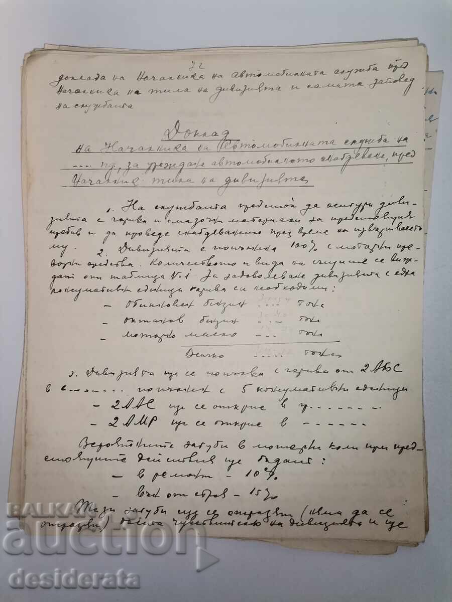 Report to the Head of "Automobile Service"