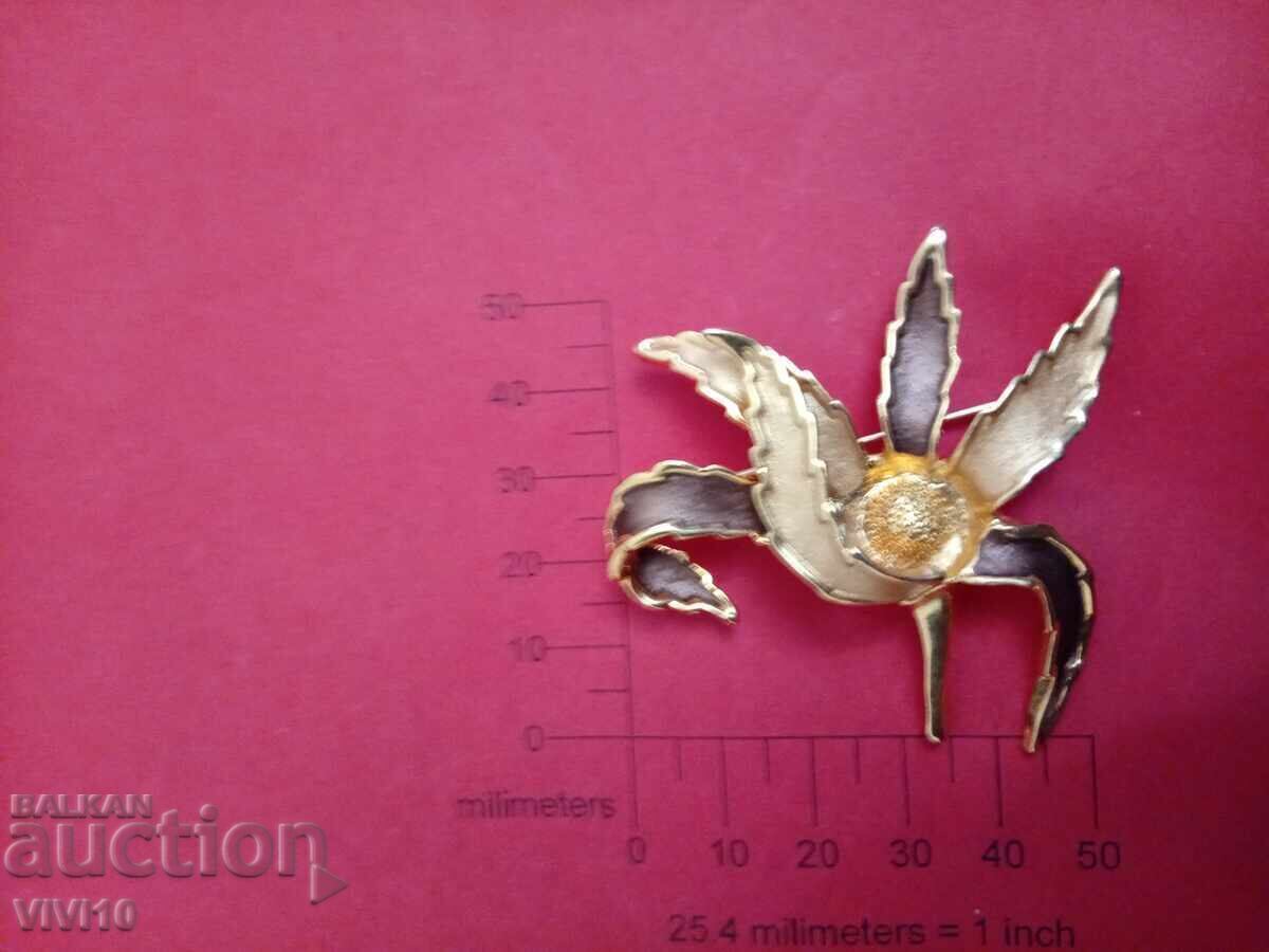 Antique Enamel Brooch, Gold Plated