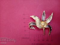 Antique Enamel Brooch, Gold Plated