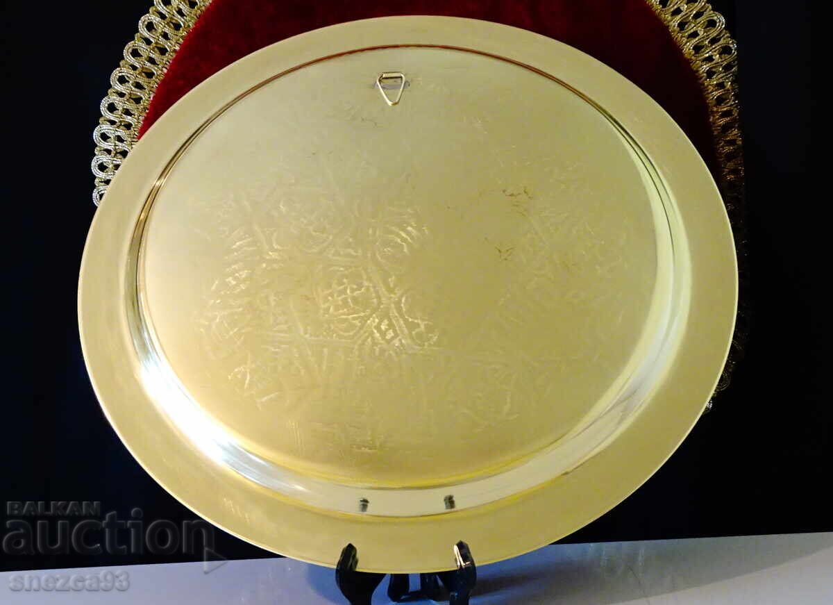 Arabic bronze tray, ornaments, tugras - 5