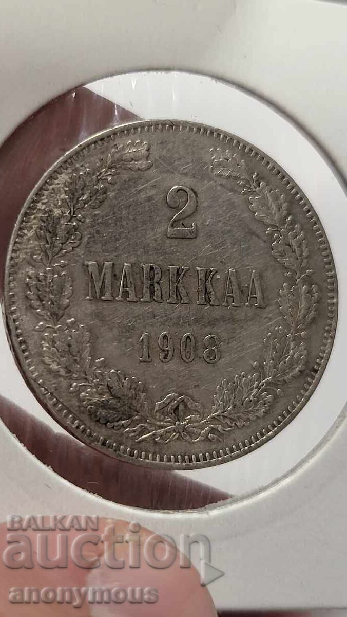 Ρωσία, Φινλανδία 2 μάρκα, γραμματόσημα 1908 Νικόλαος Β'