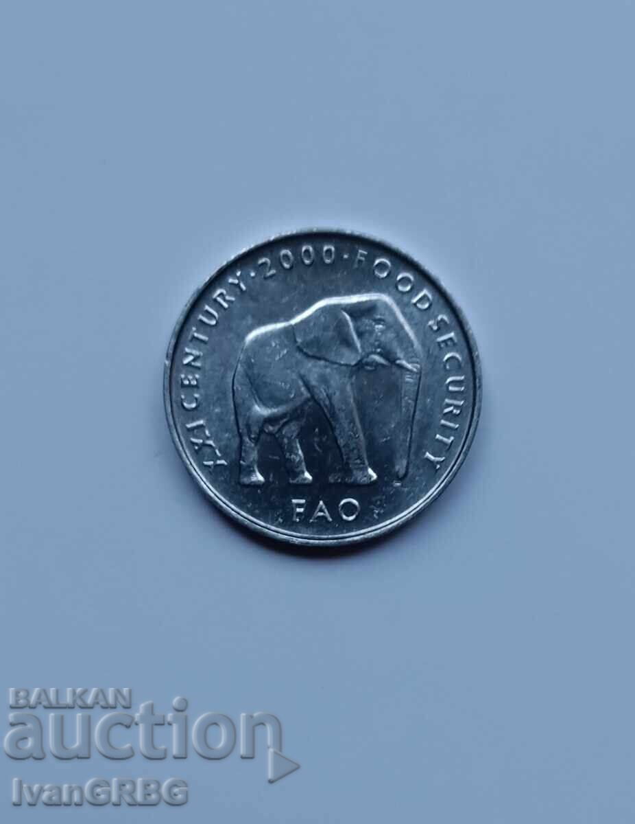 5 șilingi Somalia 2000 FAO ELEFANT monedă Africa 5 șilingi 2000 cu preț 5.50 BGN | € 2.81