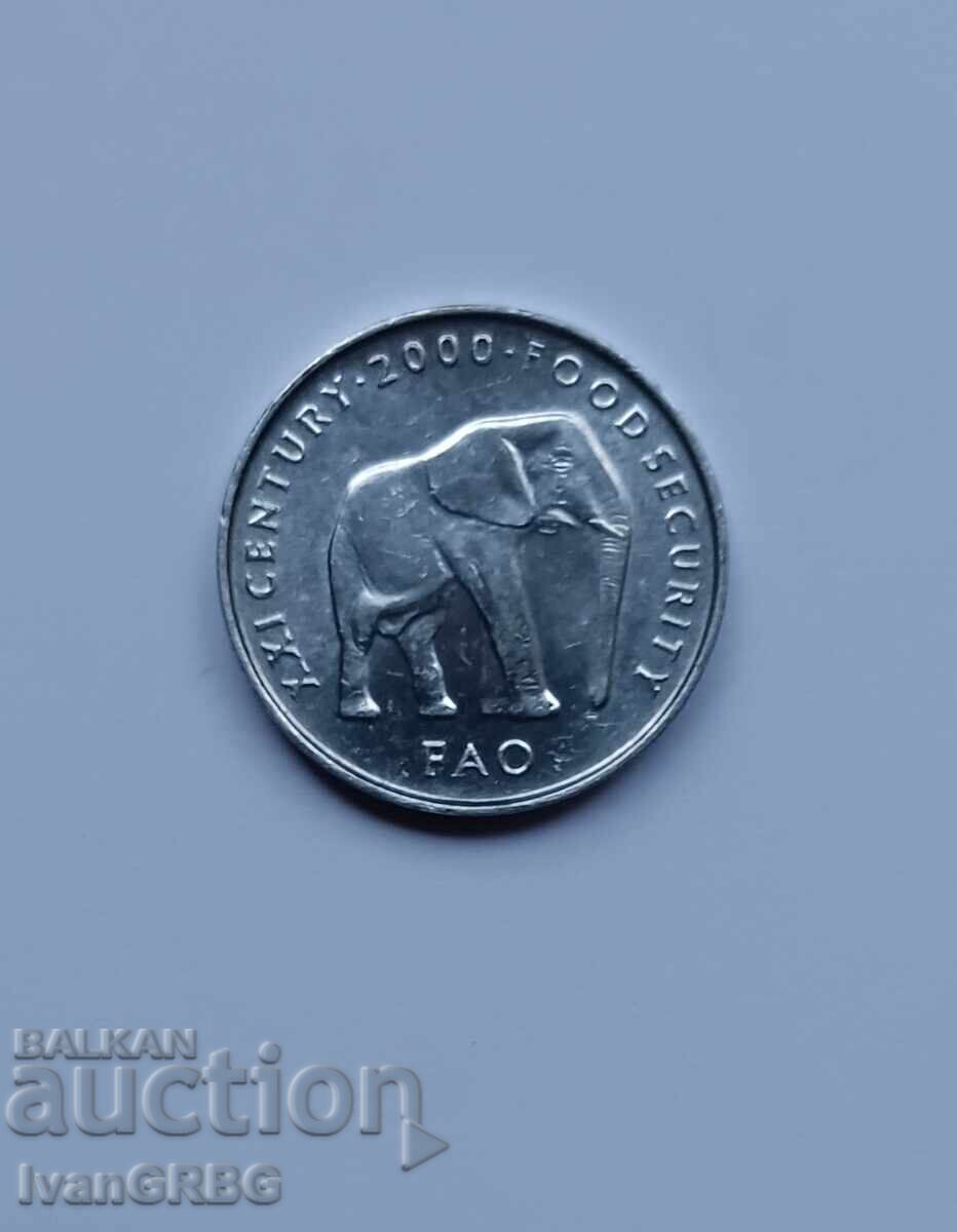 Licitație 5 șilingi Somalia 2000 FAO ELEFANT monedă Africa 5 șilingi 2000