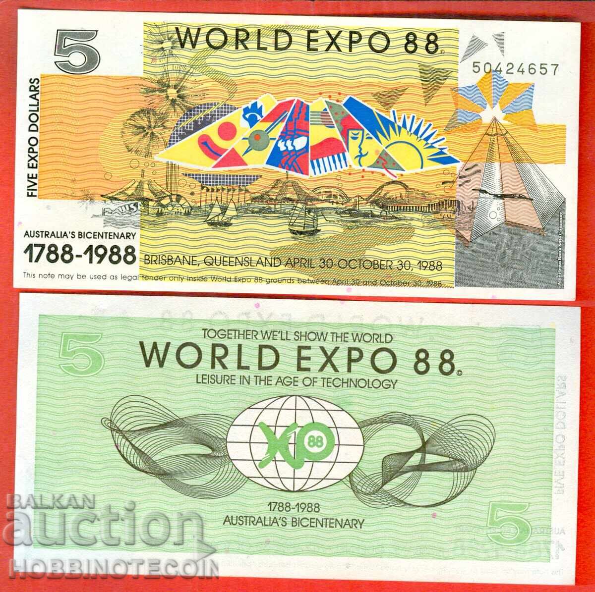 ΑΥΣΤΡΑΛΙΑ AUSTRALIA 5 $ ΕΚΘΕΣΗ EXPO 1988 ΝΕΑ UNC ΑΥΣΤΡΑΛΙΑ AUSTRALIA 5 $ ΕΚΘΕΣΗ EXPO 1988 ΝΕΑ UNC