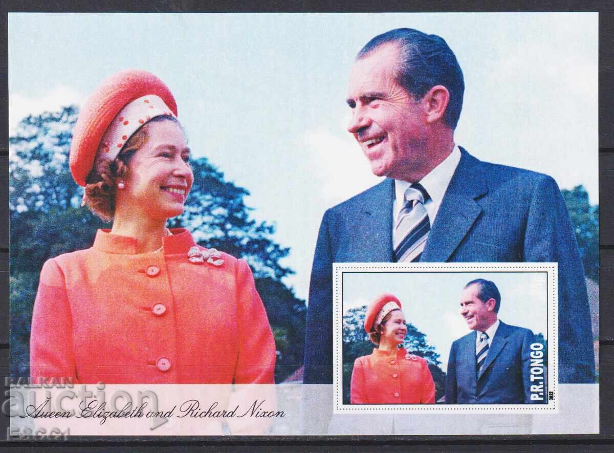 Καθαρό μπλοκ Βασίλισσα Ελισάβετ II και Ρόναλντ Ρίγκαν 2022 από Τόνγκα Καθαρό μπλοκ Βασίλισσα Ελισάβετ II και Ρόναλντ Ρίγκαν 2022 από Τόνγκα