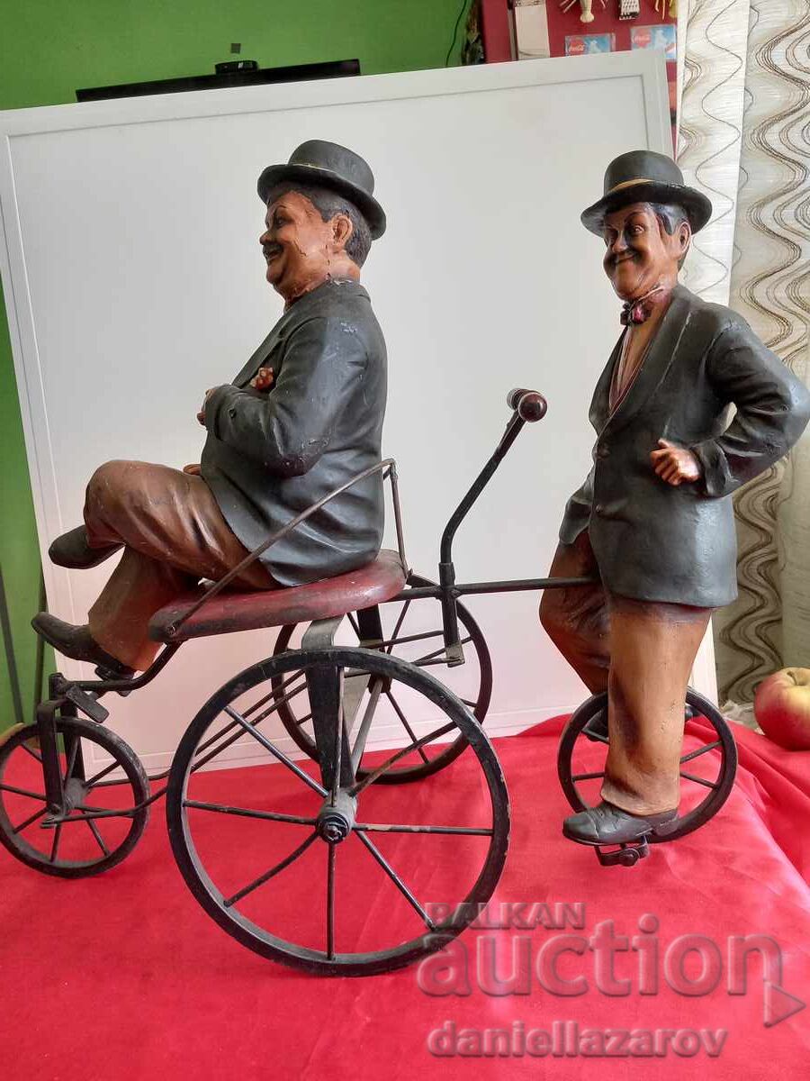 Laurel and Hardy on a Bicycle. Large Figure, Statue, Figures