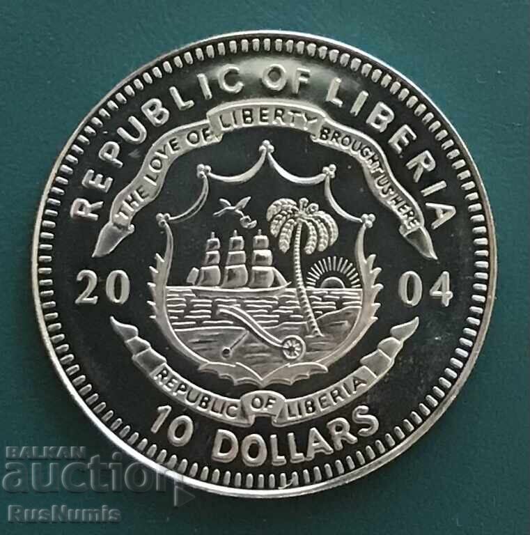 Λιβερία. 10 δολάρια 2004. Άνθρωπος στη Σελήνη με τιμή 48.00 BGN | € 24.54