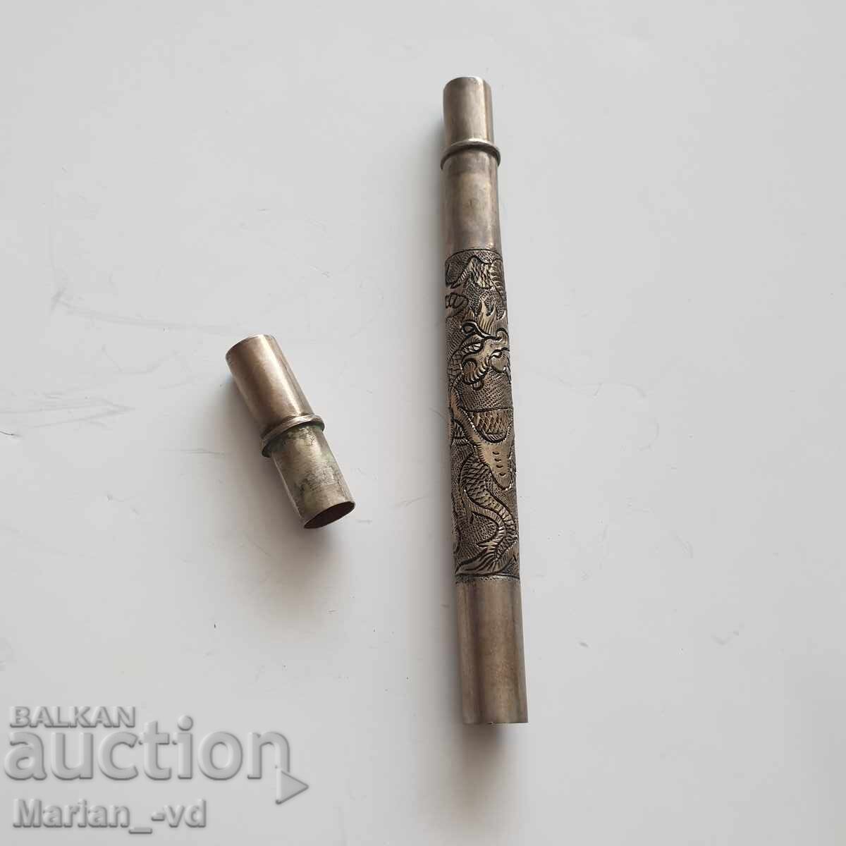 Доставка на Стар сребърен цилиндър за съхраняване на писмо/лист