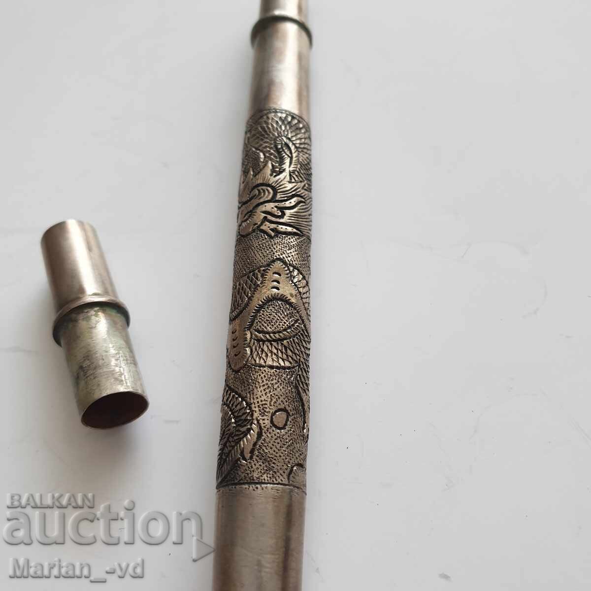 Стар сребърен цилиндър за съхраняване на писмо/лист - 5