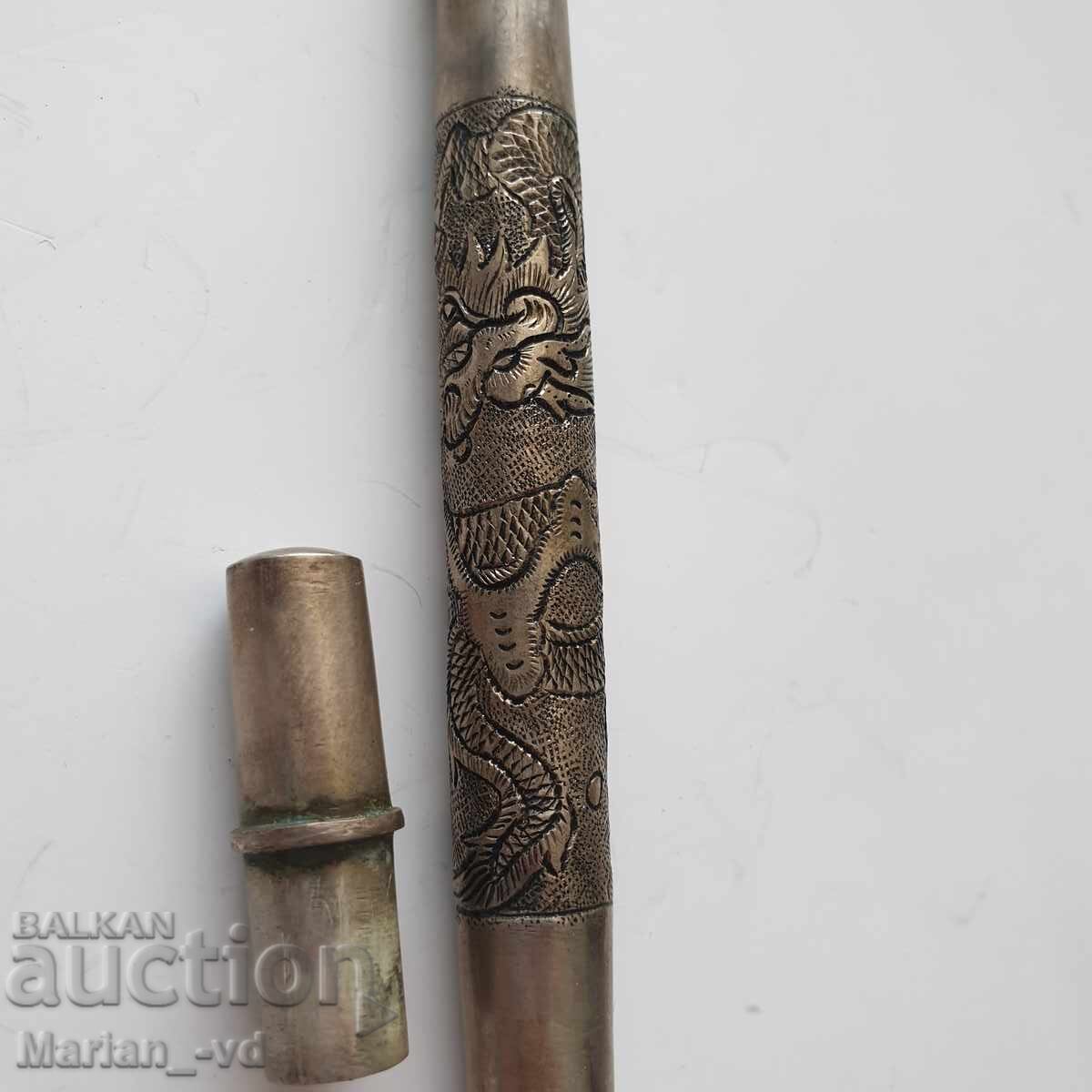 Стар сребърен цилиндър за съхраняване на писмо/лист - 6