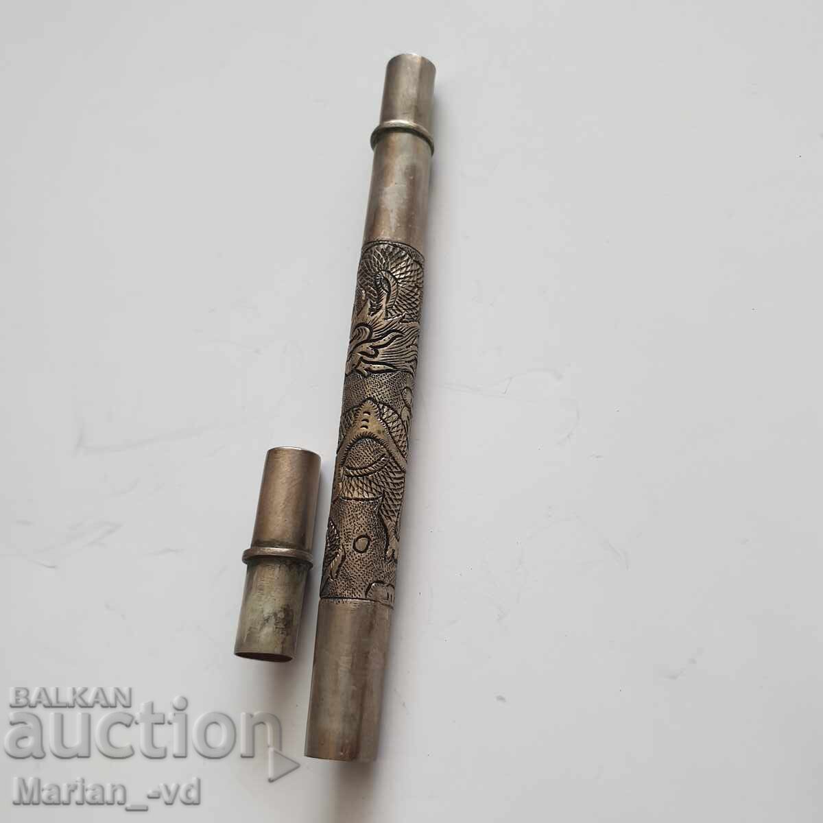 Стар сребърен цилиндър за съхраняване на писмо/лист - 7